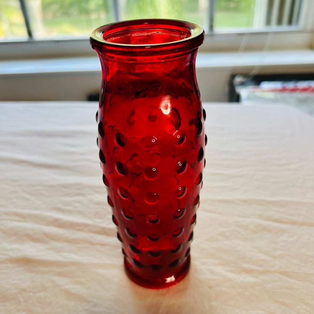 Red hobnail design Glass Vase - Home Accents